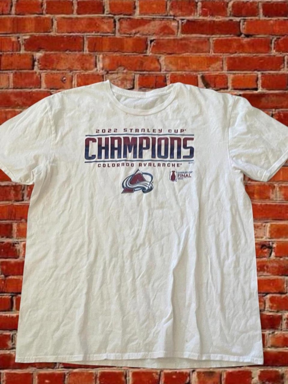 Colorado Avalanche 2022 Stanley Cup Champions White Graphic T-Shirt/Size large